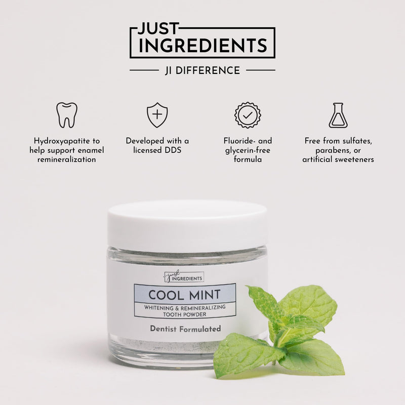 Just Ingredients Remineralizing Tooth Powder - Fluoride-Free, Whitens, Vegan, Clean - 1 oz Whitening 1 Ounce (Pack of 1)