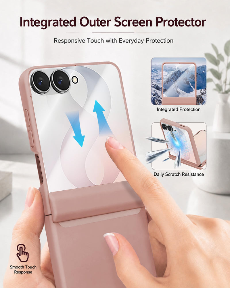 STORMTAL for Samsung Galaxy Z Flip 8 Case, Hinge Protection, Built-in Screen Protector, Wireless Charging, Shockproof, Slim Rugged Phone Protective Case for Galaxy Z Flip 8 Pink