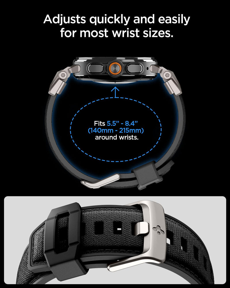 Spigen for Samsung Galaxy Watch Ultra 2/1 Band (2026/2025/2024) | Durable Metal Connector Premium Rugged Adjustable Replacement TPU Nylon Strap - Black