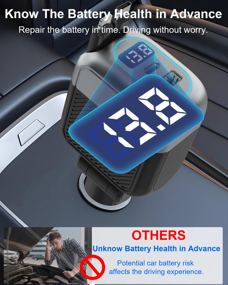 87W Retractable Car Charger, Cigarette Lighter USB Charger for iPhone 17 | 4-in-1 Car Phone Charger USB C Fast Charge Adapter for iPhone 17 16 15 14 13 12, Sumsung Travel Essentials Car Accessories USB C Cable / Lightning Cable