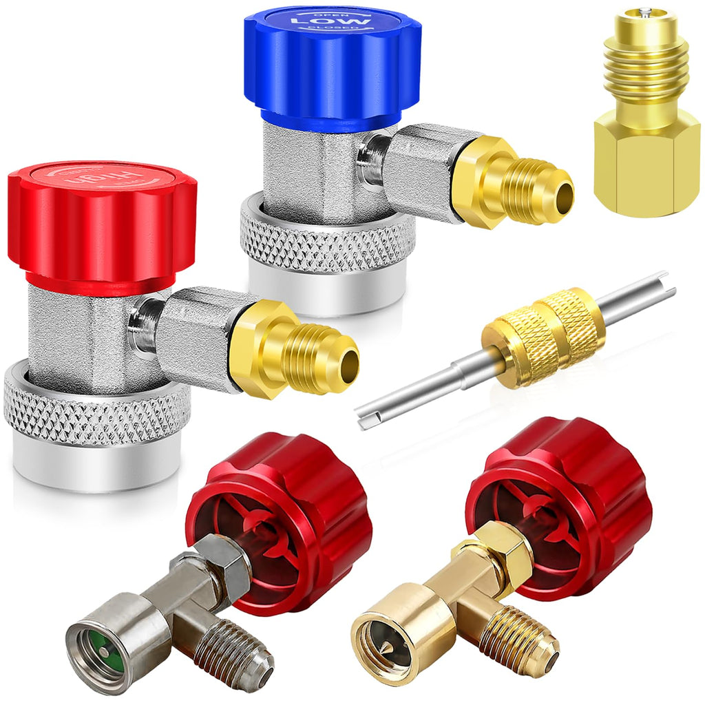 Boltigen R134A Adapters Kit, R134A Quick Couplers with Self Sealing & Puncture Can Taps, 134A Refrigerant Manifold Adapter & Can Tap, AC Freon Can Tap Adapter Set, for R134a System Refrigerant Refill Red