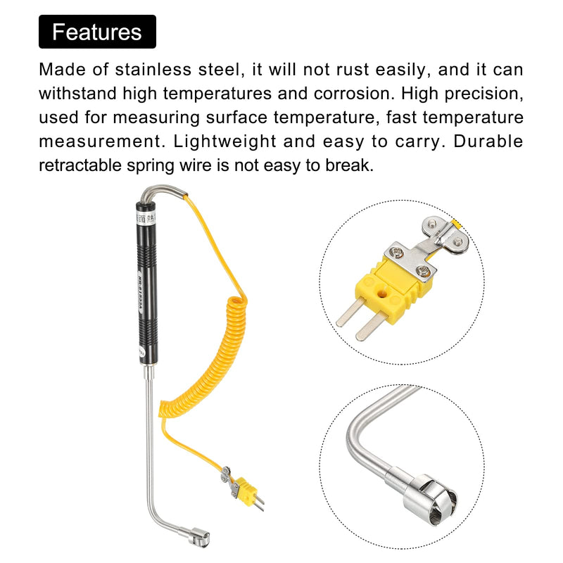 MECCANIXITY K Type Surface Thermocouple Temperature Probe Sensor Stainless Steel -58 To1472°F (-50 to 800°C) 5.1ft 15x155x65mm