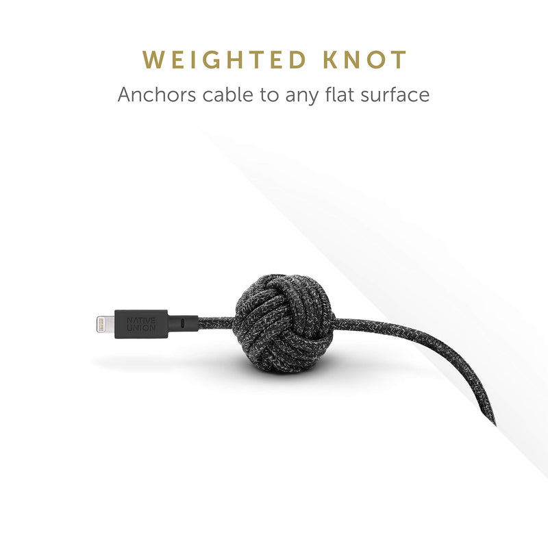 Native Union Night Cable - 10ft Ultra-Strong Reinforced [MFi Certified] Durable Lightning to USB-A Charging Cable with Weighted Knot Compatible with for iPhone 14, iPhone 13 and Earlier (Cosmos) Cosmos