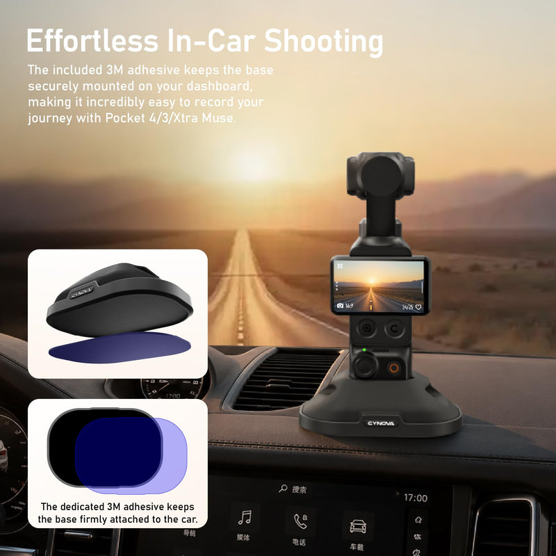 Upgraded Silicone Stand Base for DJI Osmo Pocket 4P/4/3/Xtra Muse | Detachable Adhesive Base for Car & Desktop, Osmo Pocket 4 Accessories Fits Battery Handle & 1/4" Handle, Stable & Non-Slip