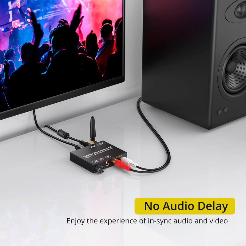 PROZOR 192kHz Digital to Analog Audio Converter with 5.0 Bluetooth Receiver,Optical to L/R Converter with Volume Adjustable, Optical Coaxial Bluetooth Digital Audio to Stereo Analog L/R & 3.5mm DAC Bluetooth Receiver with Adjustable Volume