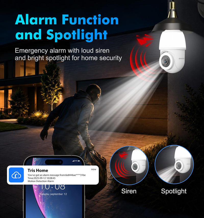 Light Bulb Security Camera,2K 5G & 2.4G WiFi Bulb Cameras for Home Security | Wireless Outdoor Cam with Motion Detection,2-Way Talk,Color Night Vision,Light Socket Security Camera Work with Alexa