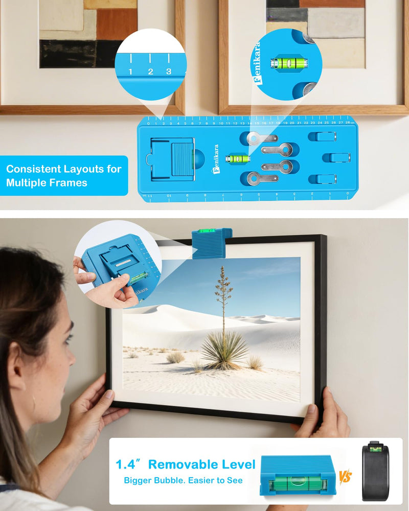 Picture Hanging Kit with Level, Upgraded Picture Hanging Tool, 86Pcs Picture Hangers with Heavy Duty Picture Hanging Hooks, Sawtooth, Wire, Nails, Wall Hangers for Frame, Painting, Art, Photo Bule Set