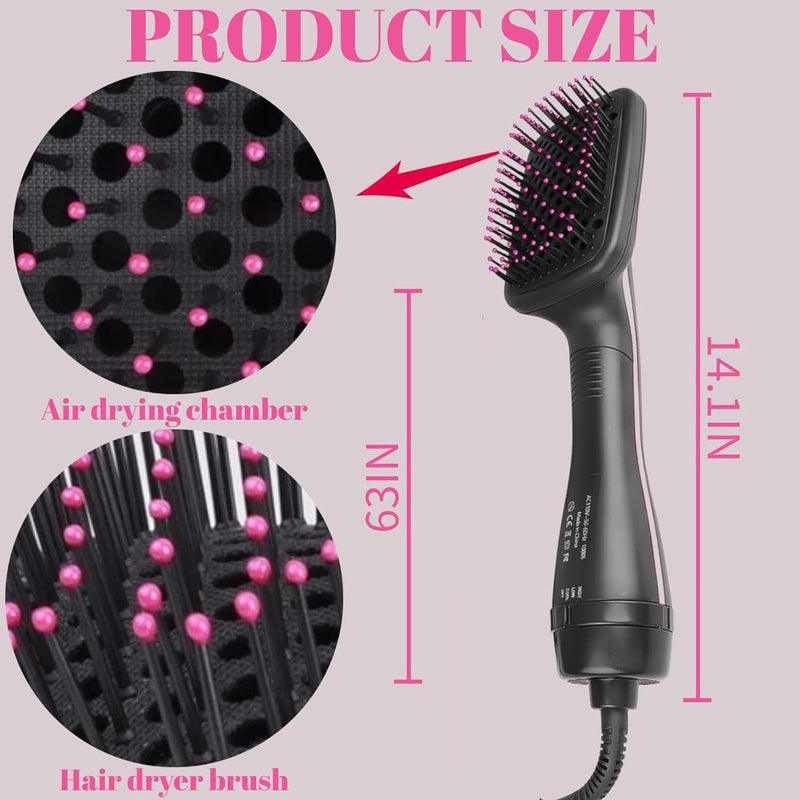 Hair Dryer Brush, 3 in 1 Negative Ion Hair Dryer Hot Air Brush Hair Styling Tool，Straightener Styler Comb Styling Hair for All Hair Types, Can Straighten Blow Dry Smooth Hair (Pink) # Pink