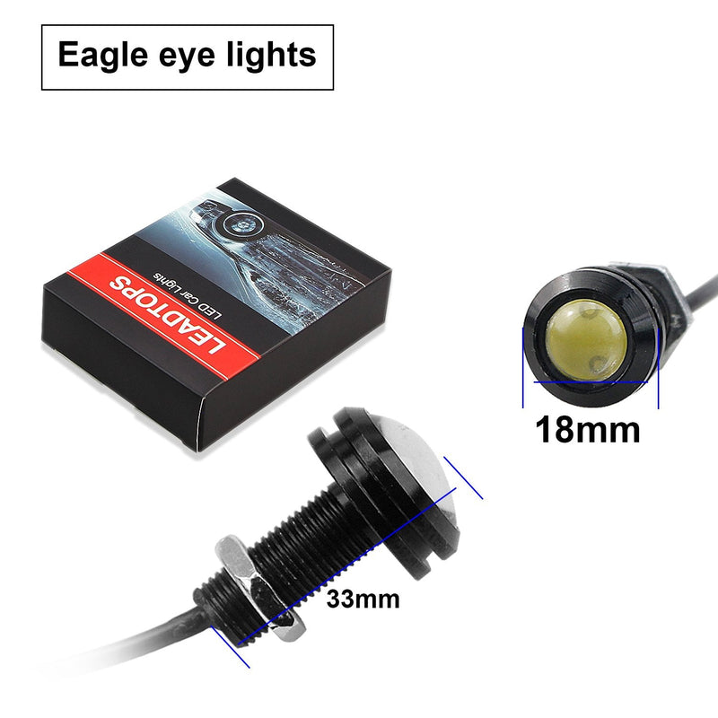LEADTOPS 10Pcs 18mm 12V Eagle Eye LED Car Fog DRL Daytime Running Light Backup Reverse Tail Rock Lights Small bulb (White, Black Case) White light