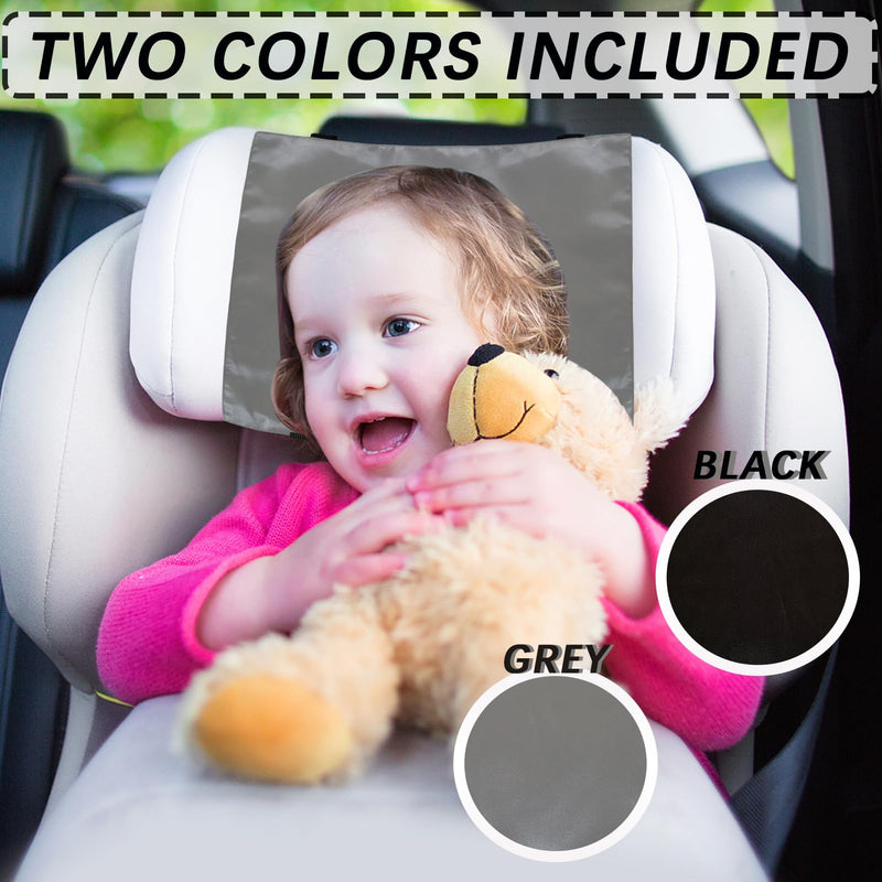 2 PCS Satin Car Seat Headrest Cover for Babies, Soft Silk Feeling Headrest Cover for Hair Protection, Satin Baby Car Seat Hair Protector (Black+Grey) Black+Grey