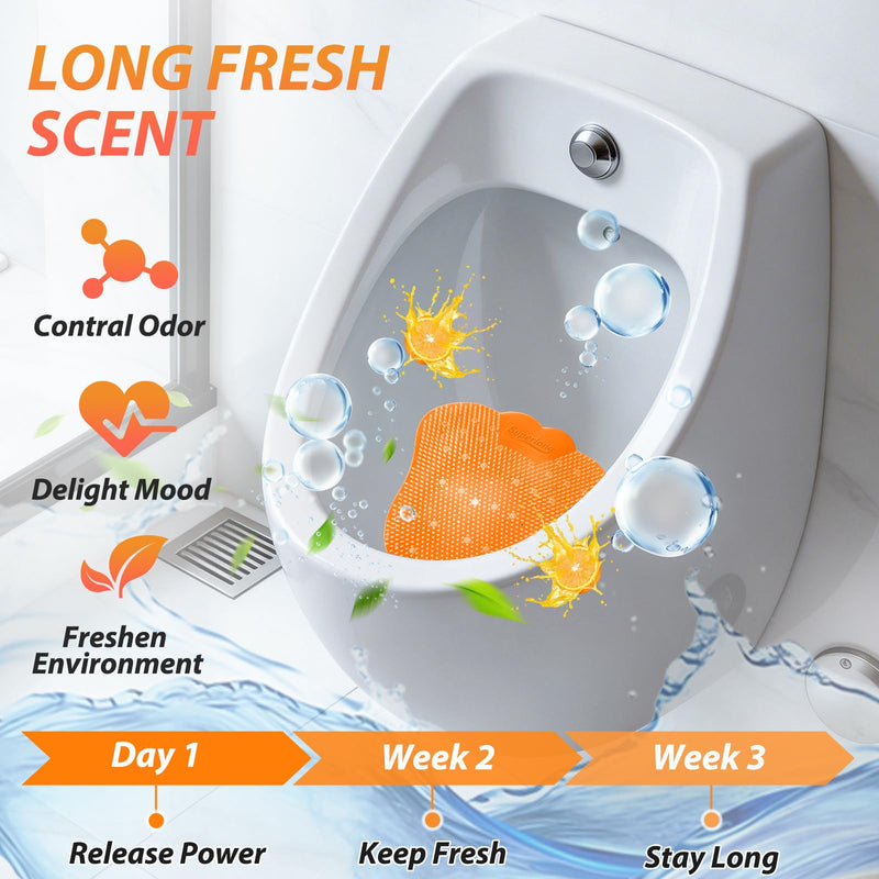 12 Pack Urinal Screen Deodorizer, Upgraded Urinal Cakes Anti-Splash Odor Control Long-Lasting Fresh Dry Wet Pads for Men Toilets in Restroom Office Hotel Mall Schools, Orange Citrus 1 Count (Pack of 12)