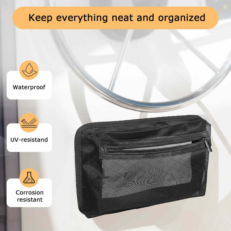 2PC Self-Adhesive Boat Organizer Mesh Bag (10"x7") – Dry Mount Pouch with Waterproof Adhesive Backing for Tools & Gear | Sticks Securely to Wet Surfaces, Easy Removal 2PC