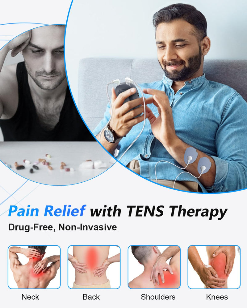  [AUSTRALIA] - TENS Unit Muscle Stimulator for Pain Relief Therapy–Dual Channel 24 Modes TENS Machine&EMS Muscle Stimulator,Upgraded Large Screen Portable Muscle Stimulator for Back,Shoulder,& Neck Pain with 10 Pads One out of Two Light Gray