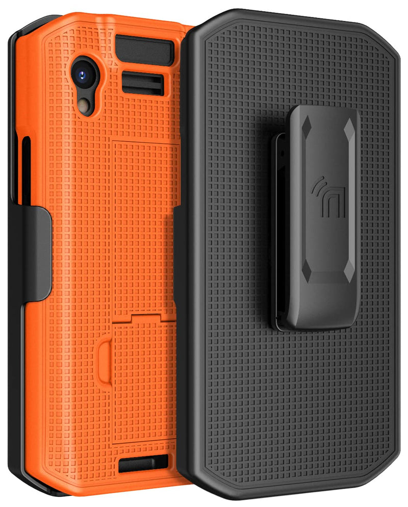 Case with Clip for Zebra TC21 TC26 Mobile Computer Scanner, Nakedcellphone Slim Hard Shell Cover with Kickstand and [Rotating/Ratchet] Belt Hip Holster Combo - Bright Orange