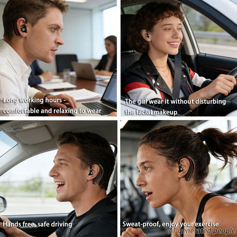 Bluetooth Headset, Wireless Bluetooth Earpiece with 500mAh Charging Case for Hands-Free Ultralight Headphones V5.3 with Microphone for iOS Android for/Business/Office/Trucker (Red) Red