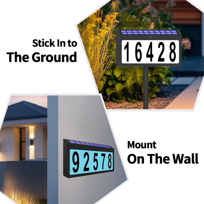 Solar Lighted House Number Waterproof, 8 Lighting Modes RGBW Color Changing, Illuminated Address Sign, Address Plaque for Yard Mailbox Home Office Street Outside