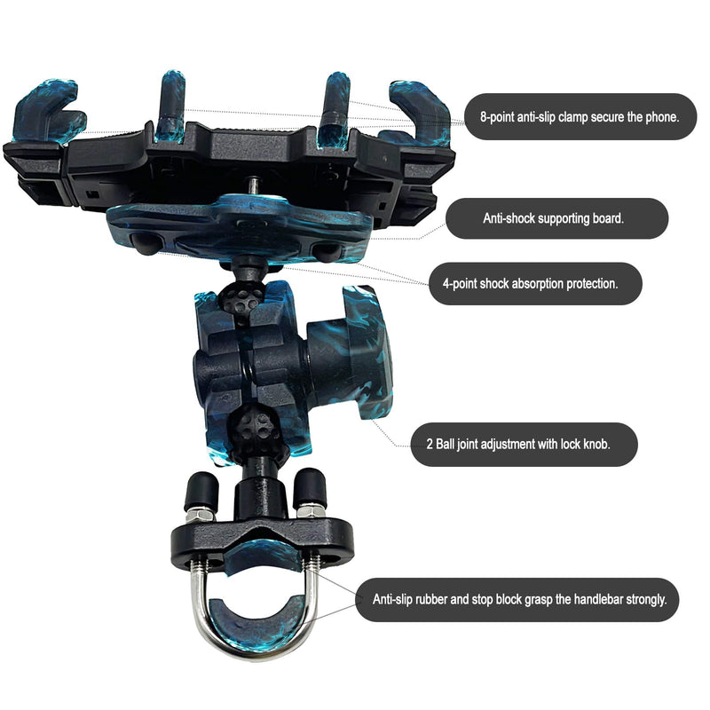QYMOTO ATV Phone Holder,4 Wheeler Anti Vibration Heavy Duty Handlebar Mount 360 Cellphone Holder Clamp Compatiable with CFMOTO Cforce,Polaris Sportsman,Can am Outlander,Motorcycle,Scooter