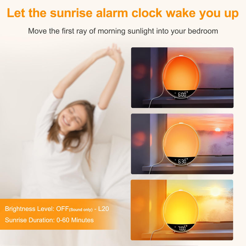 DreamSky Digital FM Radio with Bluetooth Speaker and Sleep Timer, Hi-Fi Clear Loud Sound, Wake up Light Sunrise Alarm Clock for Bedroom, Dimmable Night Light, USB Port, Small Gifts for Kids Seniors