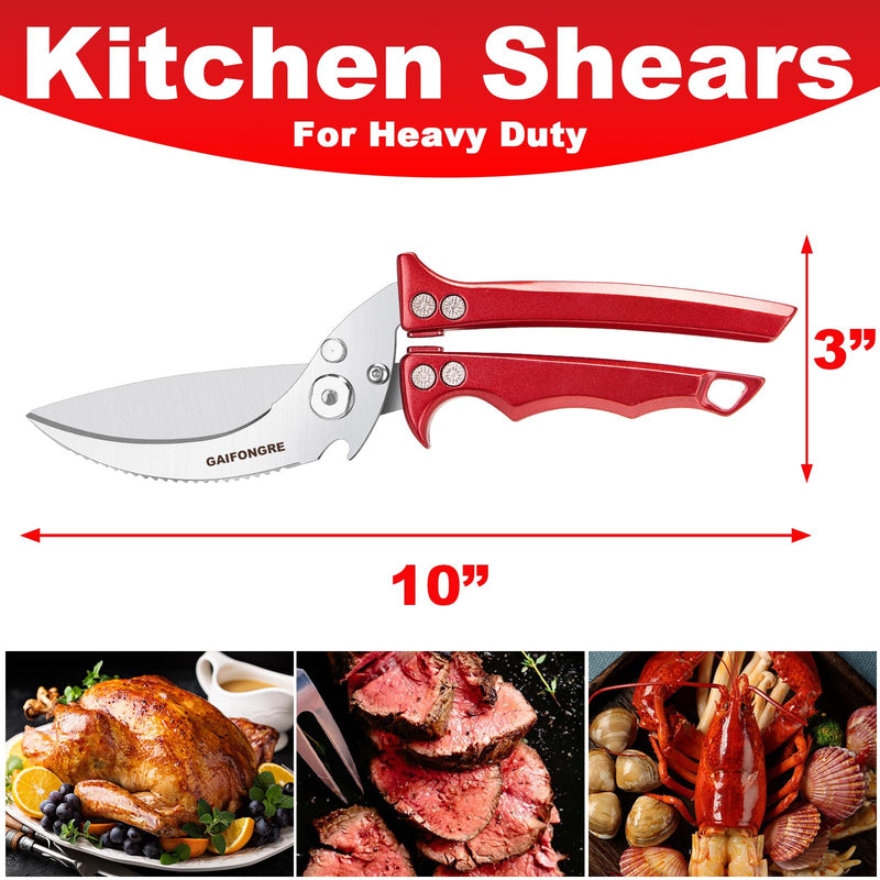 Poultry Shears Heavy Duty,Kitchen Shears for food Heavy Duty,Kitchen Scissors All Purpose,Chicken Shears,Fish,Meat,Easily Separable for Thorough Cleaning,Dishwasher Safe (Red) Red