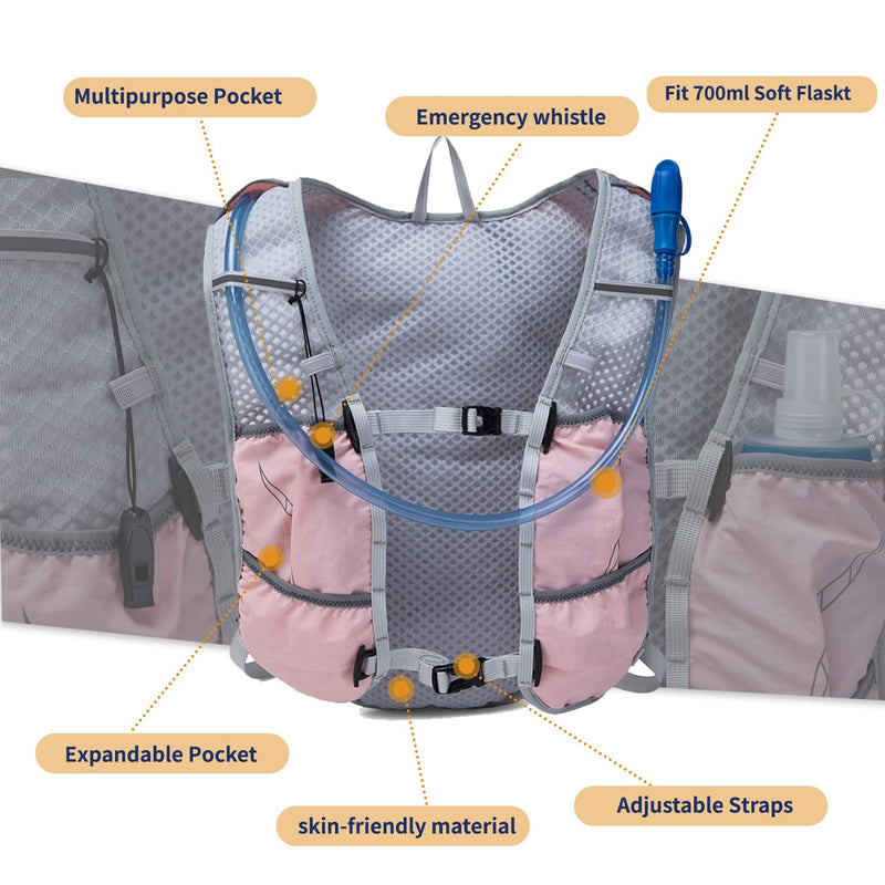 Lightweight Running Vest for Women and Men Hydration Backpack Pack with 1.5L Water Bladder Bag for Hiking Trail Running Gear Cycling Marathon Pink