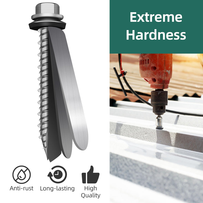 300Pcs #10 x 1-1/2 Inch Hex Head Metal Roofing Screws, Hex Head Metal Roof Screws with Rubber Washer, Construction Self Tapping Screw with Hex Socket #10 x 1-1/2" 300