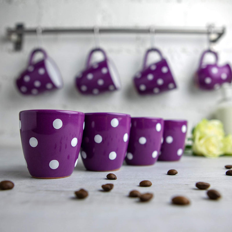 City to Cottage Ceramic Espresso Cups of 4, Small Expresso Shots, Demitasse, Perfect for Espresso Machine, Handcrafted Cups (Purple Polka Dot)