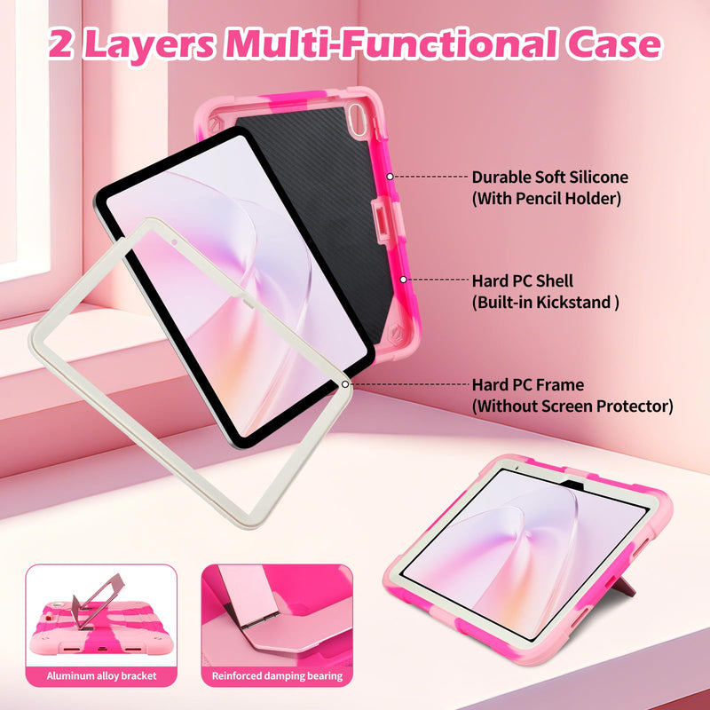 SAMONPOW for iPad A16 Case 11th/10th Generation Kids Case 11/10.9 Inch Pink | 2025/2022 Rugged Shockproof Protective Cover iPad 11th/10th Gen Case with Multi-Angle Kickstand Pencil Holder for Girls Teens