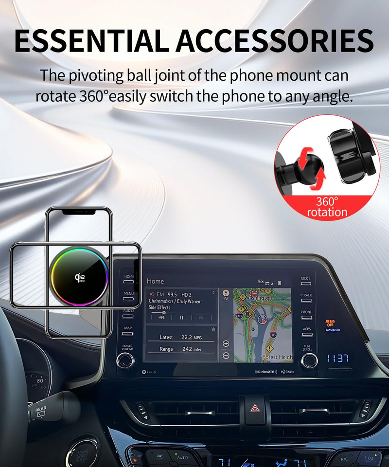 25W Car Mount Charger for Toyota C-HR 2019-2022 8-Inch Screen | 2019-2022 Toyota C-HR Qi2.2 25W MagSafe Fast Charging Cell Phone Holder Accessories,with Cooling Fan＆54W Fast Adapter