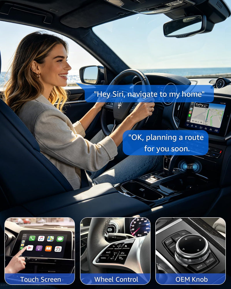 4 in 1 Wireless CarPlay Adapter Car Screen Mirroring Adapter for Apple iPhone& Android, Convert Wired CarPlay to Wireless, Stable Control & No Delay Latency, Plug and Play PureBlack