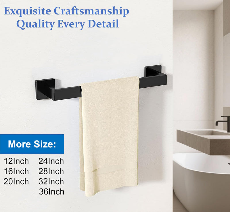 Towel Bar 2 Pack for Bathroom 16 Inch Matte Black Towel Holder 12/16/20/24/28/32/36 Inch Stainless Steel SUS304 Rustproof Towel Rack Modern Square Towel Rod for Bathroom Wall (2, Matte Black, 16 Inch)