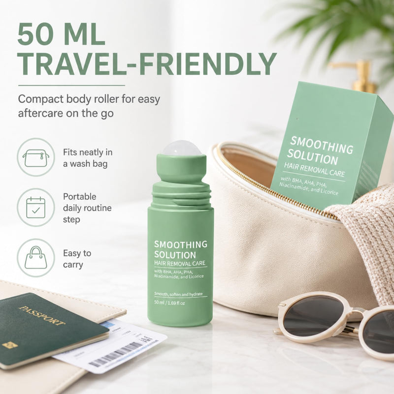  [AUSTRALIA] - Ingrown Hair Roller, 50 ml Smoothing Solution for Post-Hair Removal Care | Razor bump care with BHA, AHA, PHA, niacinamide and licorice for after shaving on underarms, bikini line, legs and arms