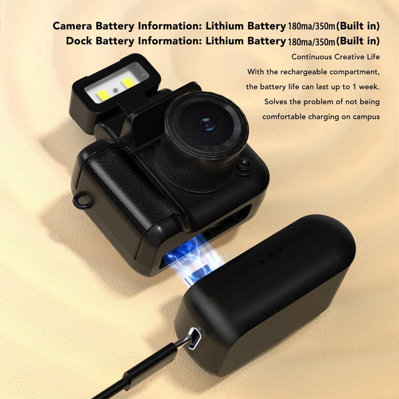 Mini Keychain Camera, 1080P 2MP Small Thumb Sized Mini Retro Nostalgic Camera Video Camcorder, with Charger Base and LED Flash Light