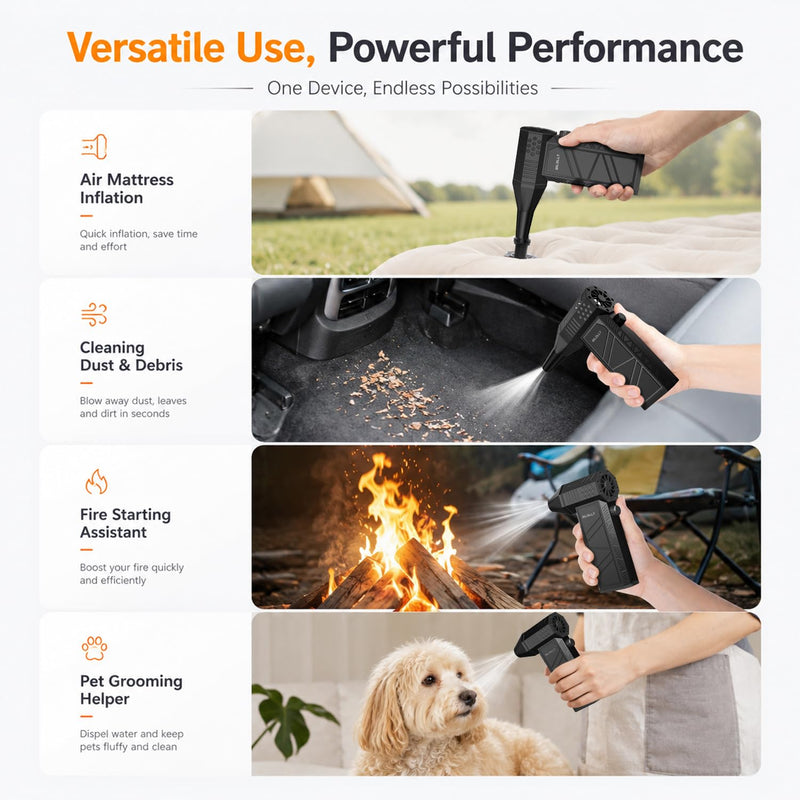 BiLOLLY Compressed Air Duster, 130,000 RPM Electric Air Duster Blower, Rechargeable Turbo Fan with Stepless Speed Control, Portable Mini Jet Blower for Computer, Keyboard, Car, Home and Outdoor Black