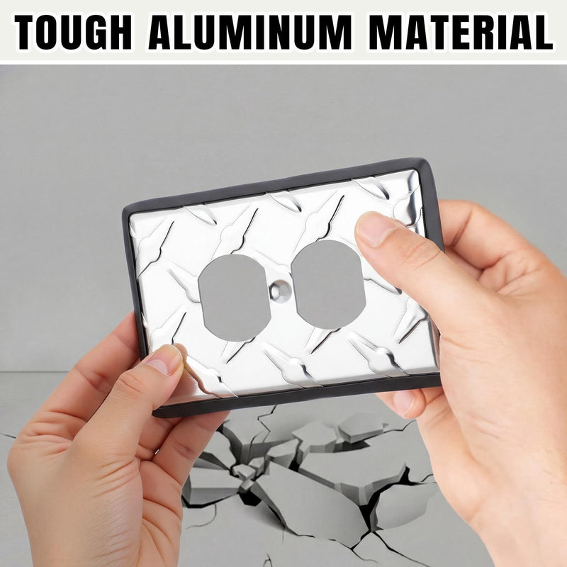 4 Pcs Diamond Plate Outlet Cover Polished Chrome 1 Gang Wall Plate Single Duplex Decorative Electrical Guard Durable Finish for Home Garage or Workshop
