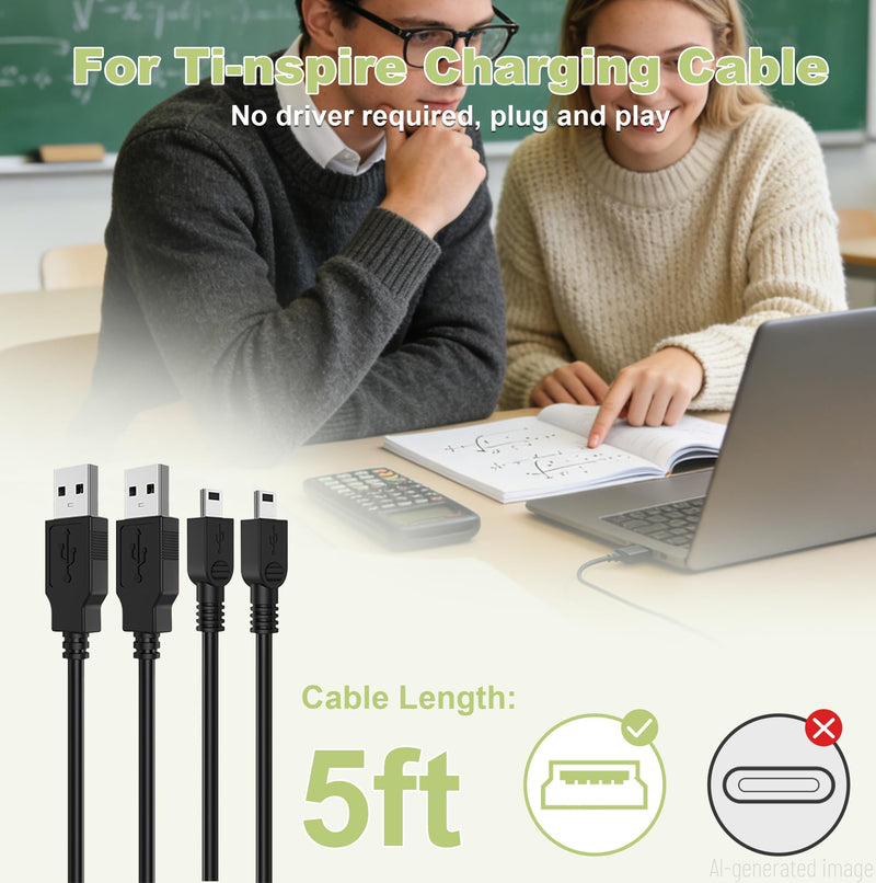 2-Pack TI-84 Plus CE Calculator Charger: TI-84 Charging Cable TI84 Cord | for Texas Instruments Ti 84 Nspire Graphing Calculator C Silver Edition Ti-nspire CX CAS II TI-83 TI-85 TI-89 Data Cable