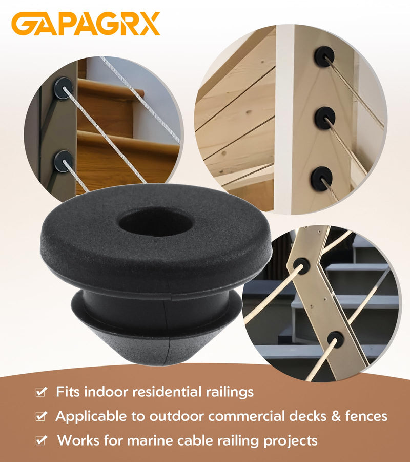 100 Pack Cable Railing Rubber Grommets for 1/8" 5/32" 3/16" Wire Rope | Rubber Grommets Protector Sleeve for Metal Cable Railing Posts, 1/8" Cable Railing Grommet, for Outdoor Indoor Railing