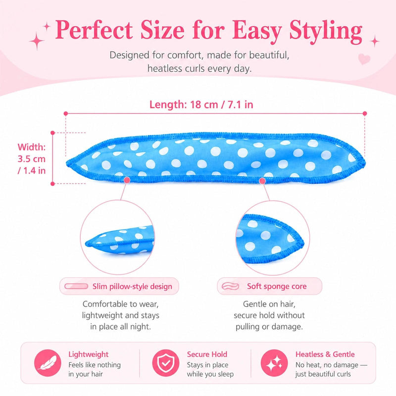  [AUSTRALIA] - 18 Pcs No Heat Hair Curlers, Soft Satin Pillow Rollers For Women, DIY Set | Sponge Rollers For Overnight Styling; Six Polka Dot And Leopard Designs; For Long And Short Hair; Natural-Looking Waves