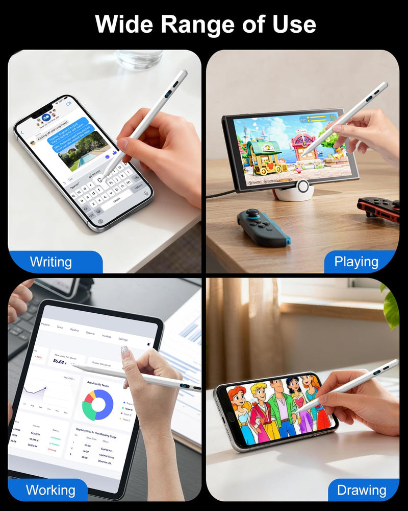 DIGIROOT Stylus Pen for iPhone, High Senstivity Universal Stylus Pen | Fast Charging, Magnetic, Stylus Pen for Touchscreen with LED Power Display, for iPhone Andriod/Tablet/Switch/Samsung Galaxy White