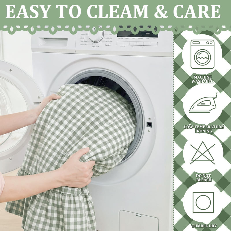 Green Ruffle Gingham Sink Skirt Self-Adhesive Bathroom Stitch Self Stick Adhesive Fabric Under Sink Curtain Skirt 55'' x 32'' for Bathroom Kitchen Laundry Utility Room Decor (32 x 55in) Green 32 x 55 in Plaid