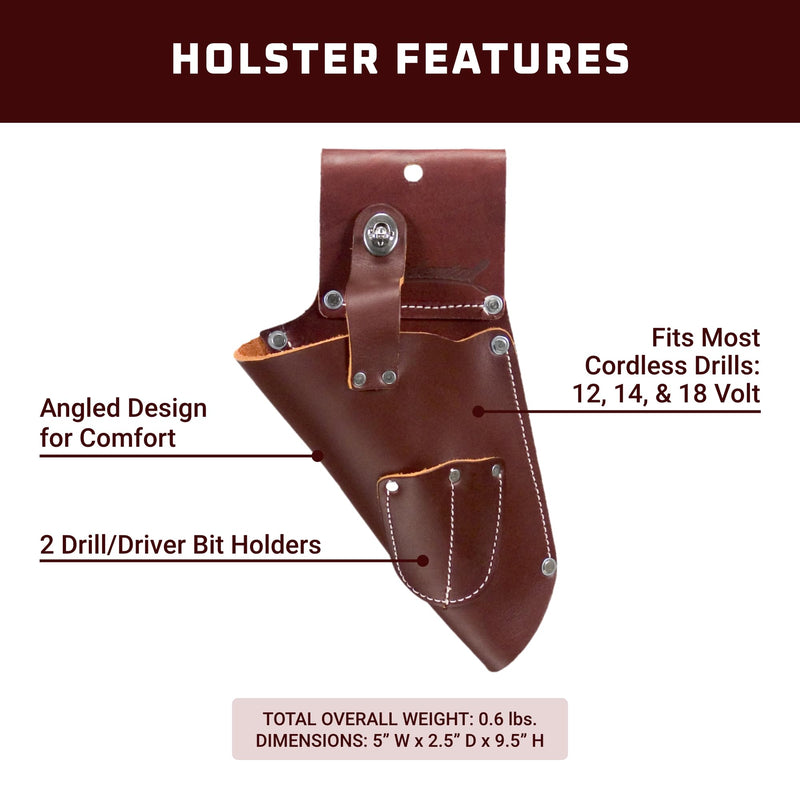 Occidental Leather Drill Holster - Fits Most Cordless Drills - 2 Bit Holders - Ergonomic Design - Made in USA Left Hand