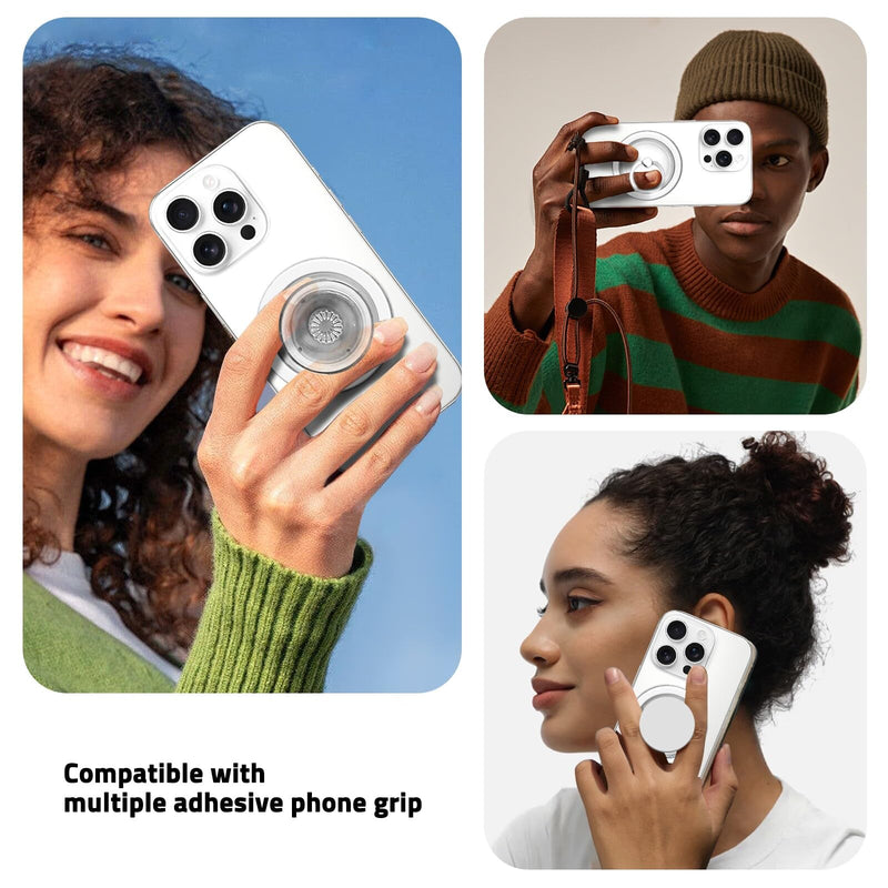 Magnetic Base Compatible with Popsocket Phone Grip and MagSafe，Removable Phone Holder Base for Smartphone and Phone Cases, Upgrade for Phone Stand,White Black Clear