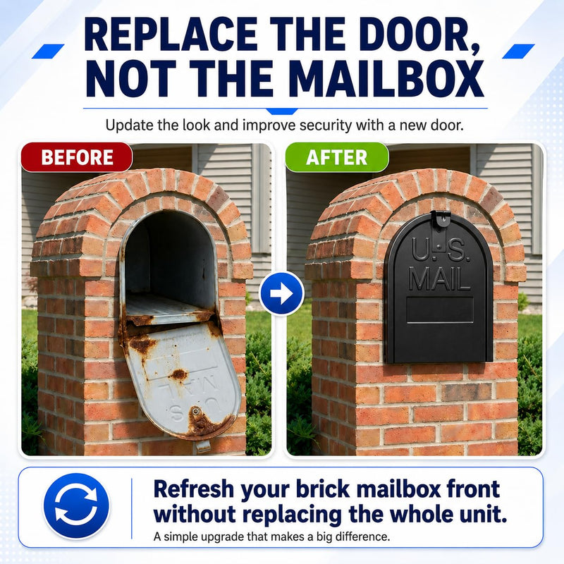 6 1/4" W x 8 1/4" H,Mailbox Door Replacement Panel, Black Galvanized Steel Snap-in Front Door with Flat-Head Screws, Easy No-Drill Kit for Standard Residential Curbside & Brick Mailboxes 6 1/4" W x 8 1/4" H