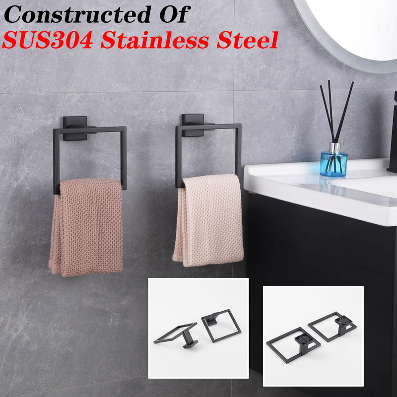 GERZWY Matte Black Bath Towel Ring Bathroom Towel Holder Towel Rack Wall Mounted Stainless Steel Contemporary Style JG1916-2BK
