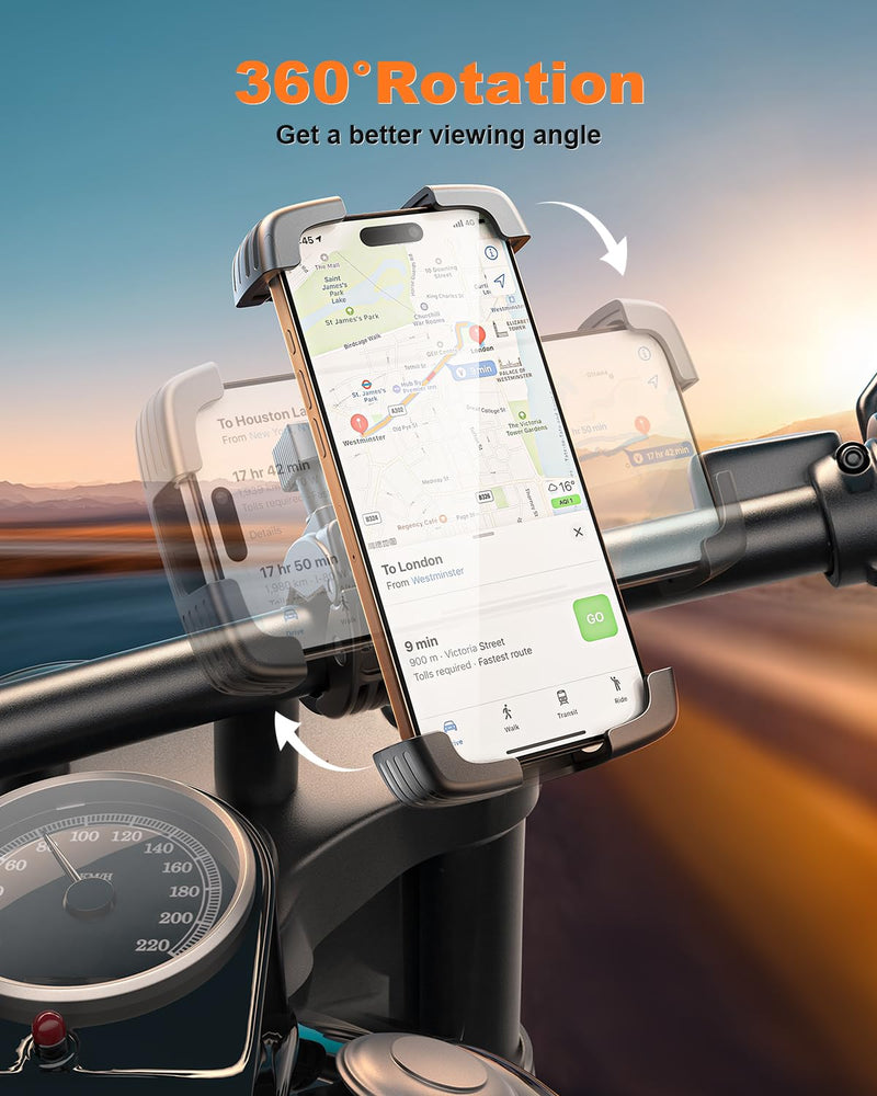 SUPERONE Bike Phone Holder, [1s Lock] Motorcycle Phone Mount, [Anti-Shake] Handlebar Cell Phone Clamp, Scooter Phone Clip for Handlebars with Diameters 0.65-1.2 in, Suitable for 4.7-7.2 in Phones