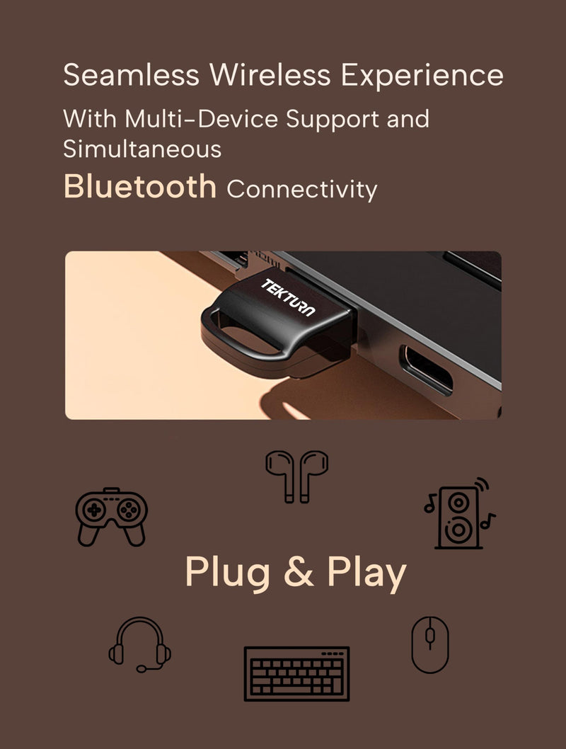 USB Bluetooth 5.3 Adapter: Plug-and-Play, Nano Design, EDR & BLE, Compatible with Windows 11/10/8.1/7, Desktop, Laptop, Supports Headphones, Keyboard, Mouse, Speakers, Printer