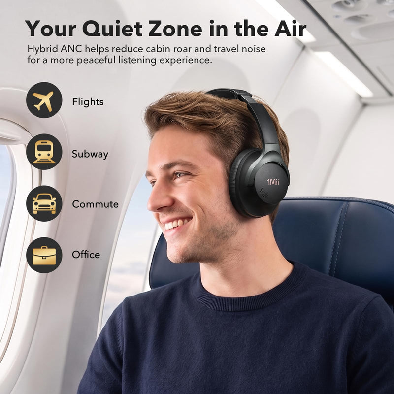 1Mii Hybrid Active Noise Cancelling Bluetooth Headphones with Game Mode | Over Ear Headphones Wireless Bluetooth 6.0 Low Latency, Hi-Res Audio, Clear Calls, 100H Battery Comfortable for Travel Office