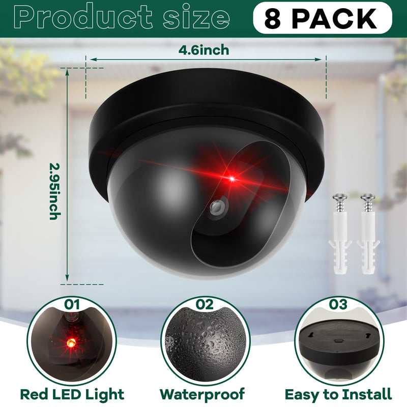Kanayu 8 Pack Dummy Fake Camera CCTV Dome Fake Security with Flashing Red LED Light Wireless Surveillance Dummy CCTV for Outside Decoy Camera with Screws Tape for Indoor Outdoor Home(Black) Black