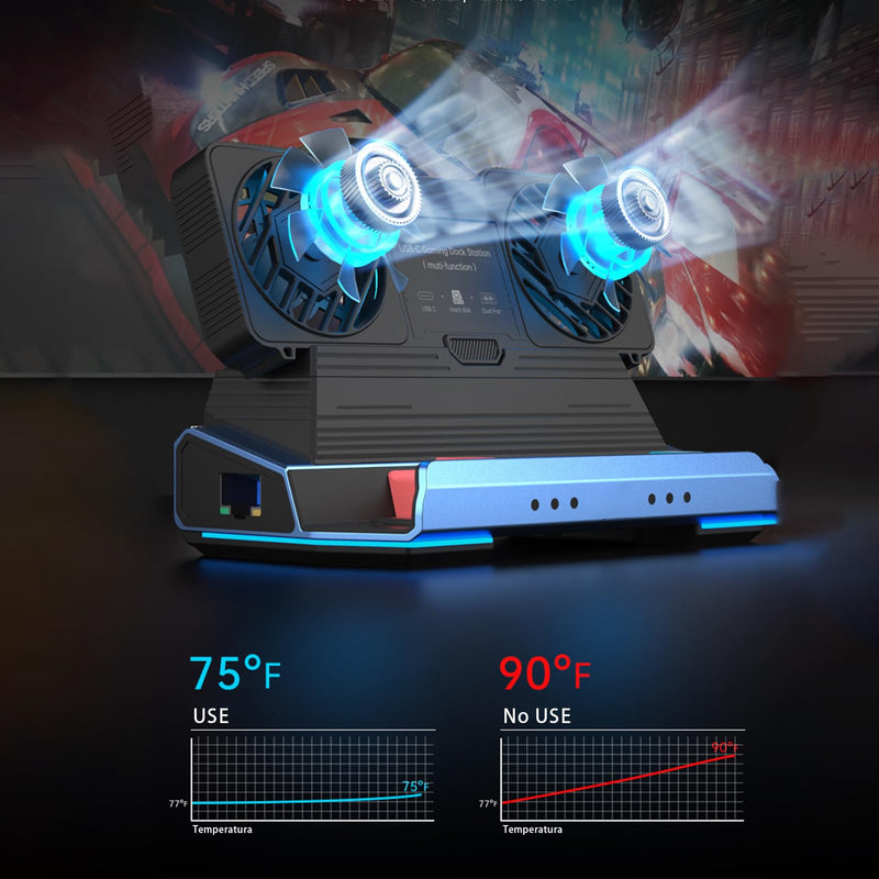 14-in-1 Docking Station for Steam Deck, ROG Ally X & Legion Go, Dual Cooling Fan USB C Docking Station with HDMI 4K 60Hz, 1000Mbps, 4*USB 3.0, USB C 100W PD, SD TF Slot