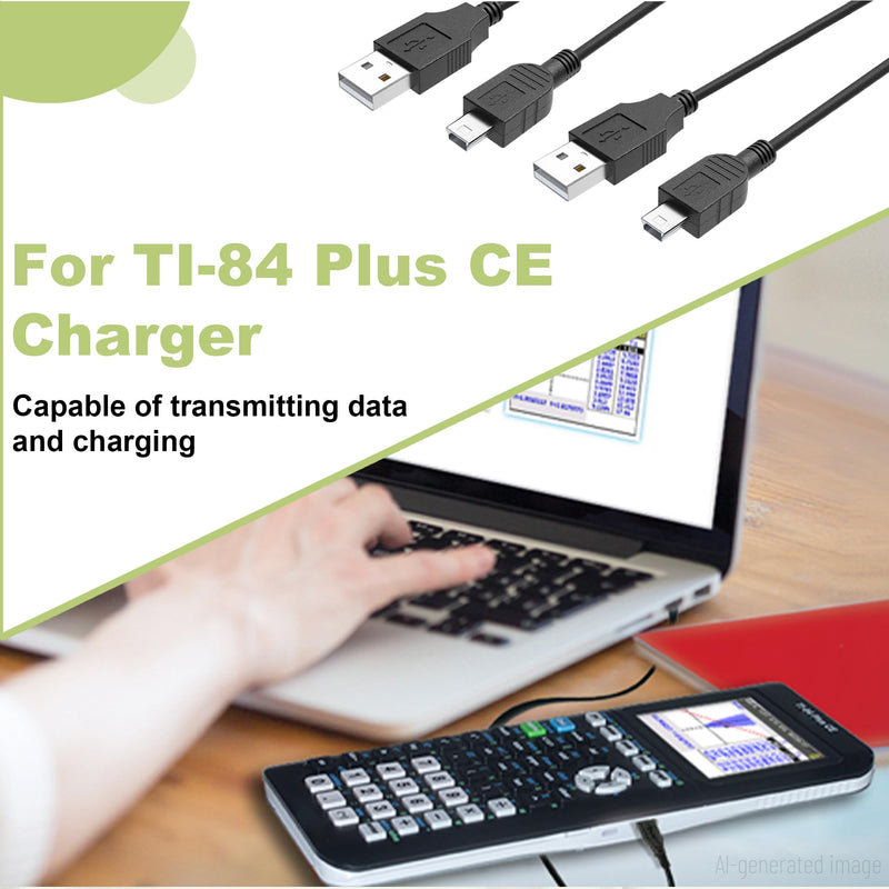 2-Pack TI-84 Plus CE Calculator Charger: TI-84 Charging Cable TI84 Cord | for Texas Instruments Ti 84 Nspire Graphing Calculator C Silver Edition Ti-nspire CX CAS II TI-83 TI-85 TI-89 Data Cable