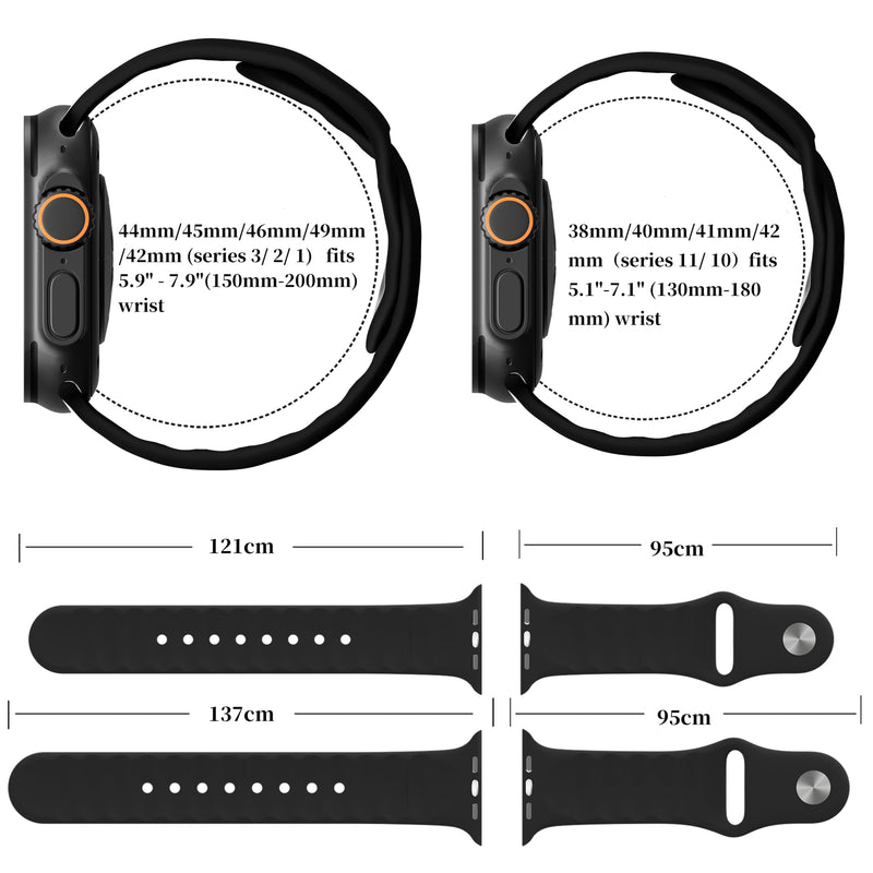 HeiKe Sport Silicone Band Compatible with Apple Watch Bands for Women Men | 44mm 46mm 40mm 42mm 45mm 41mm 49mm 38mm Soft Waterproof Strap for iWatch Series 11 10 9 8 7 6 5 4 3 2 1 Ultra 3 2 1 SE Black 49mm/46mm/45mm/44mm/42mm(series3/2/1)